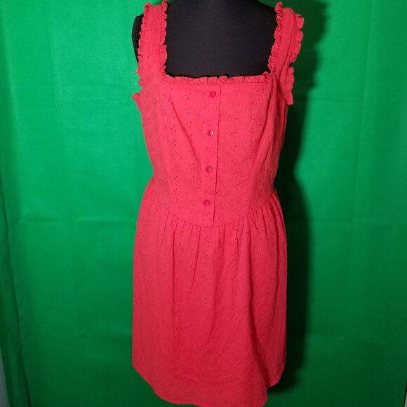As U Wish Dresses & Skirts - AS U WISH Red Summer Dress Womens Size Large Eyelet Cottage Milkmaid NWT